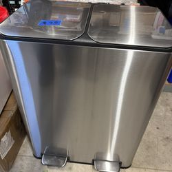 New Stainless Steel Color Trash Recyclable Dual Bin Can 