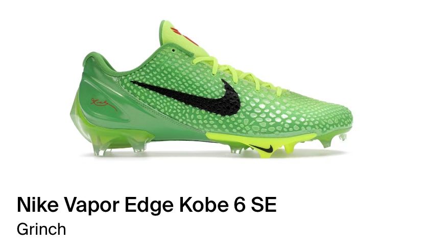 Nike Vapor Edge Kobe 6 SE Grinch Football Cleats Men’s US Size 10 DSWT