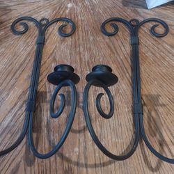 2PC CONTEMPORARY BLACK IRON DOUBLE ARM  WALL CANDLE HOLDER SET
