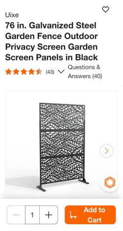 Brand New Uixe Black 76 in. Galvanized Steel Privacy Screen Garden Fence Panel Leaf Pattern - New in Box