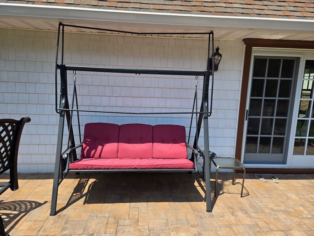 3 Seat Outdoor Swing With Canopy Frame