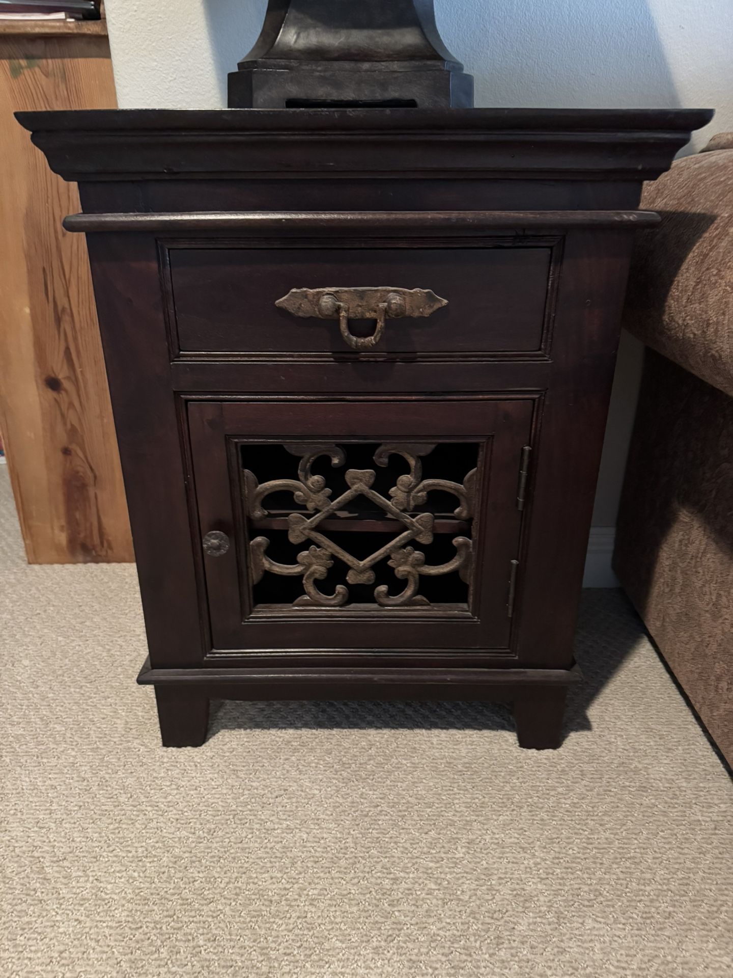 Solid Wood And Iron End Table