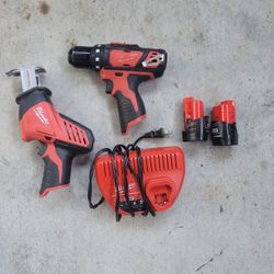 Milwaukee Drill And Hackzall With Charger And 2 Batteries 