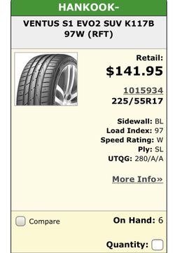 225/55/17. HANKOOK RUN FLATS BRAND NEW