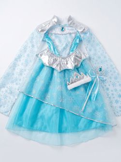 Kids Ice Princess Costume Set with Crown and Wand(size 6 )