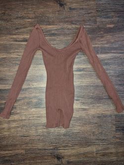 Brown Ribbed Long Sleeve Bodysuit