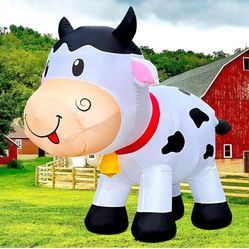 DomKom 6FT Cow Inflatables Christmas Spring, Farm Ranch Blow up Animals Cute Dairy Cattle,Decorations Outdoor Yard Built-in LED Lights Big Large Highl