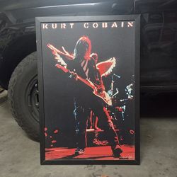 90s Kurt Cobain Nirvana framed on wood poster