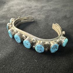 NAVAJO Harrison Jim SLEEPING BEAUTY TURQUOISE Sterling Silver CUFF Bracelet 48.1
