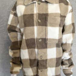 H&M Men's Plaid Sherpa Shacket / Teddy Fleece Overshirt