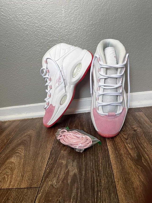 Reebok Question Mid Allen Iverson White Pink Toe Breast Cancer Size 13