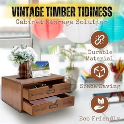 Flexzion Wooden Desktop Office Supplies Organizer with 2 Storage Drawers Set, 2-Tier Wood Tabletop Cabinet, Countertop Desk Accessories Box, for Home 