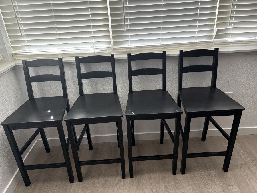 4 Black Wood  Counter Height Barstools 