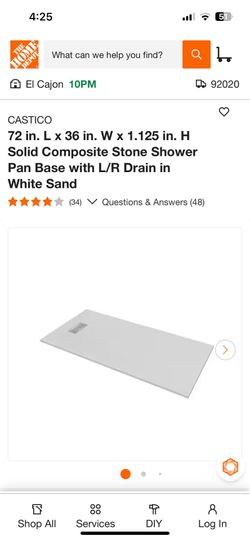 CASTICO 72 in. L x 36 in. W x 1.125 in. H Solid Composite Stone Shower Pan Base with L/R Drain in White Sand