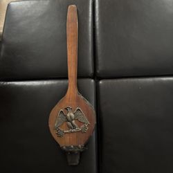 Vintage Antique Fireplace Bellow Wood And Leather 