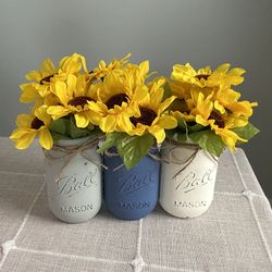 Chalk Painted & Distressed Mason Jar Vases 3 For $18