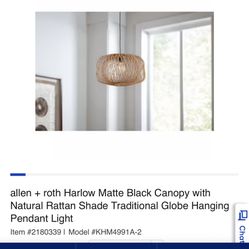 allen + roth Canopy with Natural Rattan Shade Traditional Globe Hanging  Pendant Light
