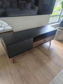 Mid-Century Modern TV Stand/Media Console - Black & Walnut