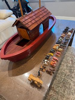 Handcrafted Wooden Noah's Ark with Animal Figurines