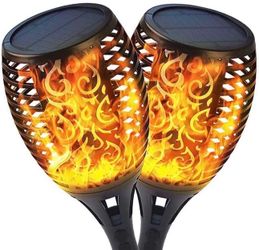 Kikakoo 2-Pack Solar Torch Lights Outdoor, Upgraded 33 LED, Waterproof Flickering Flames Solar Lights Christmas Landscape Decoration Lighting Auto On/