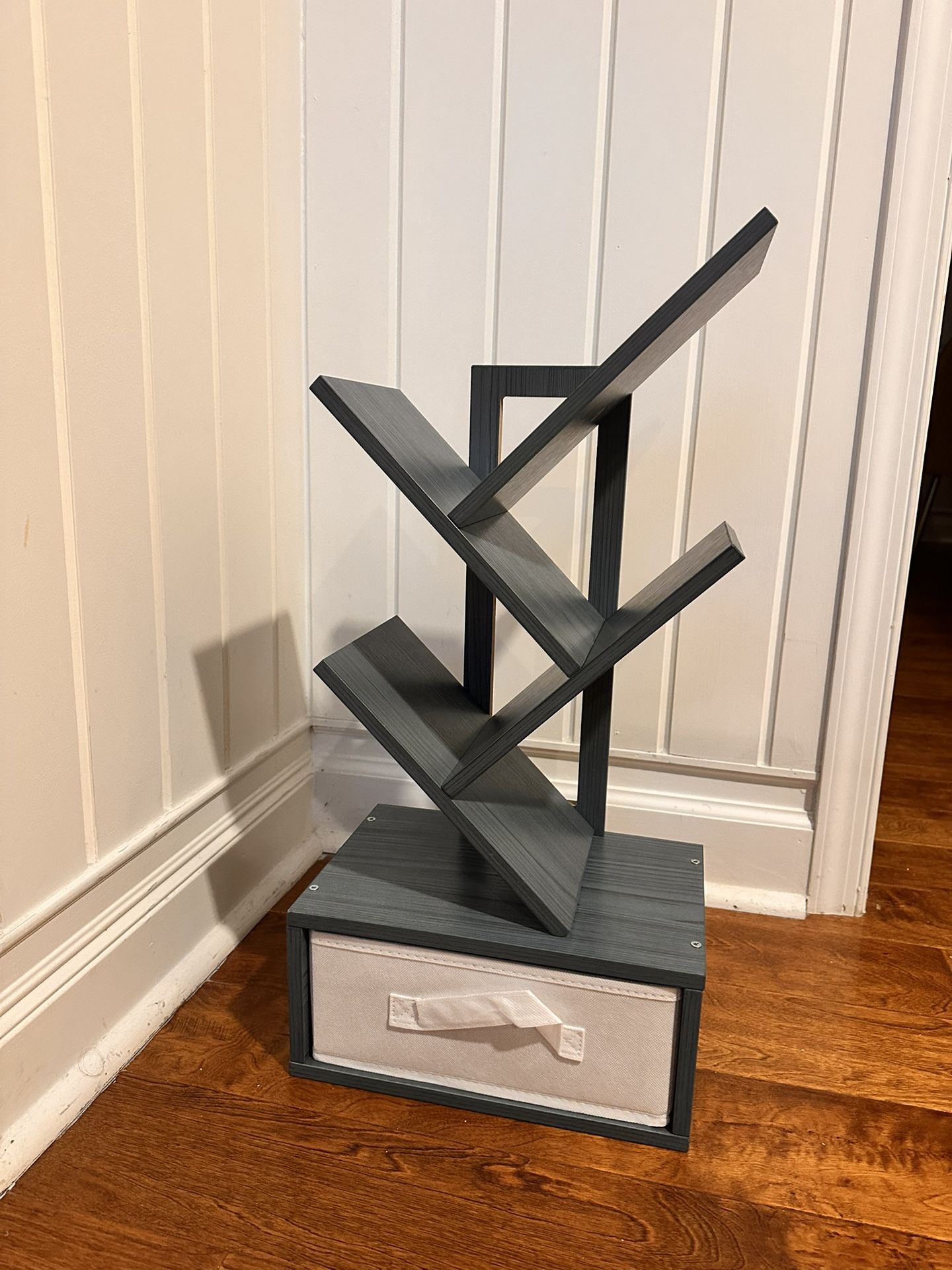 Small Bookshelf with Drawer, 4 Tier Blue Tree Bookshelf