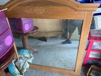 Light Oak queen sized headboard and mirror