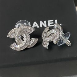  Womens 925 Silver Double C Diamond Earrings 