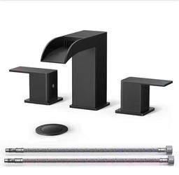 SET OF 2 Waterfall 8 in. Widespread Double Handle 3-Hole Bathroom Faucet with Pop-Up Darin, Water Supply Line in Matte Black - brand new