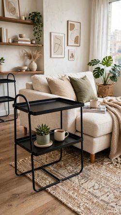 black 2 tier metal table
