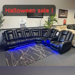 Black Leather Power Reclining Sectional Sofa