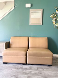 Tan Leather-Look 2-Piece Loveseat / Lounge Chairs