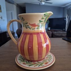VTG Gail Pittman Pitcher Pottery Handpainted Diam Base