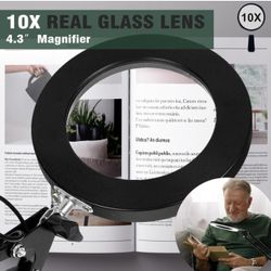 Magnifying Glass with Light and Stand, 10X Magnifying Lamp, 2-in-1 Magnifying Desk Lamp with Clamp, 3 Color Mode, Magnifying Glasses with Light for Cl