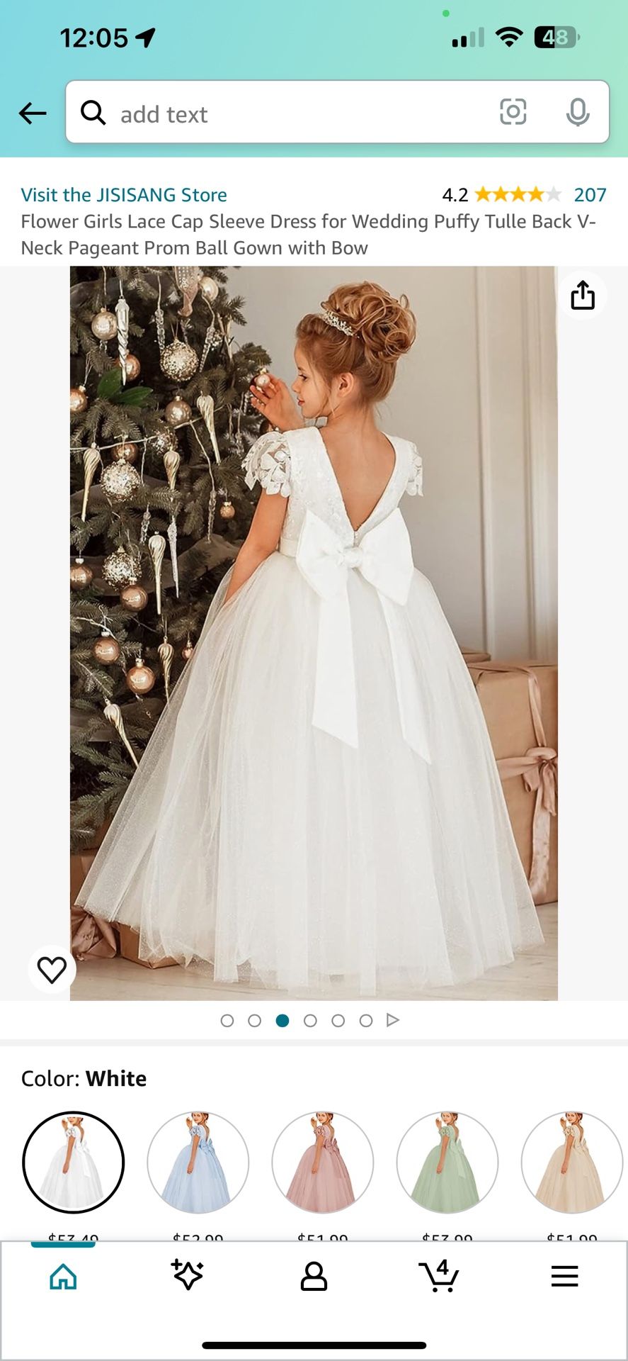 Flower Girls Lace Cap Sleeve Dress for Wedding Puffy Tulle Back V-Neck Pageant Prom Ball Gown with Bow