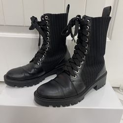 Zara Faux Leather Black Boots - Size: 36 