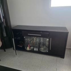 Modern side buffet glass cabinet - chocolate brown