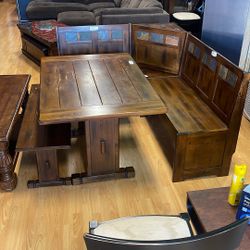 Rectangular Table With 3 Bench With Storage