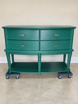 Green Painted 4-Drawer Console Table with Shelf