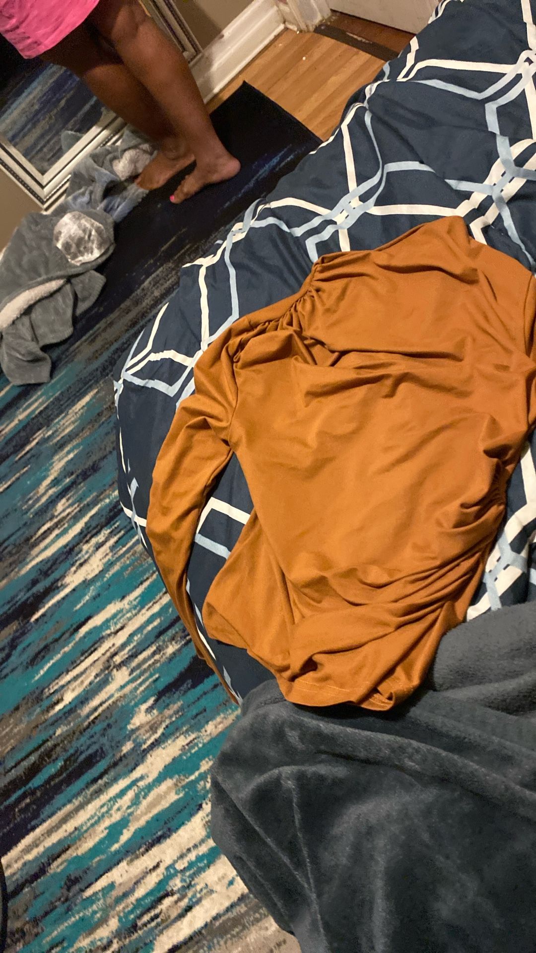 Rust Color Flare Sleeve Long Neck Shirt