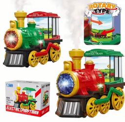 Electric Steam Train Toy, Crash Truck with Steam Locomotive, Smoke, Lights and Sounds