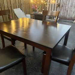 Dark Wood Kitchen Table & 4 Chairs