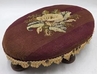 Antique Wool Tapestry Needlepoint Foot Stool