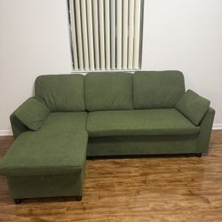 Sleeper Sofa Bed with Storage Chaise - L-Shaped Convertible Pull-Out Couch, Linen