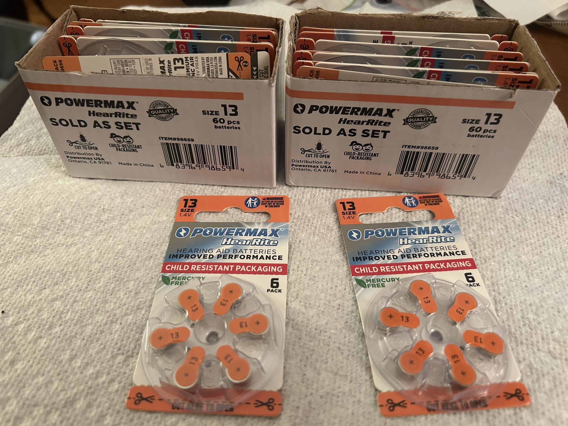 16 Packs Of Size 13 hearing Aid Batteries 