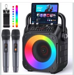 Karaoke Machine, Portable Bluetooth Speaker with 2 Wireless Microphones