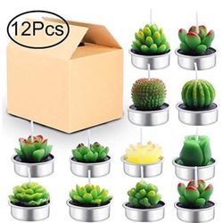 Cactus Tealight Candles 12 Pack Handmade Delicate Succulent Cactus Candles Flameless Aromatherapy 12 Designs for for Birthday Party Wedding Spa