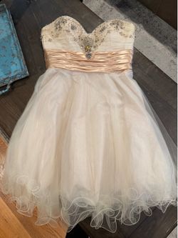 Champagne Beaded Strapless Homecoming Dress