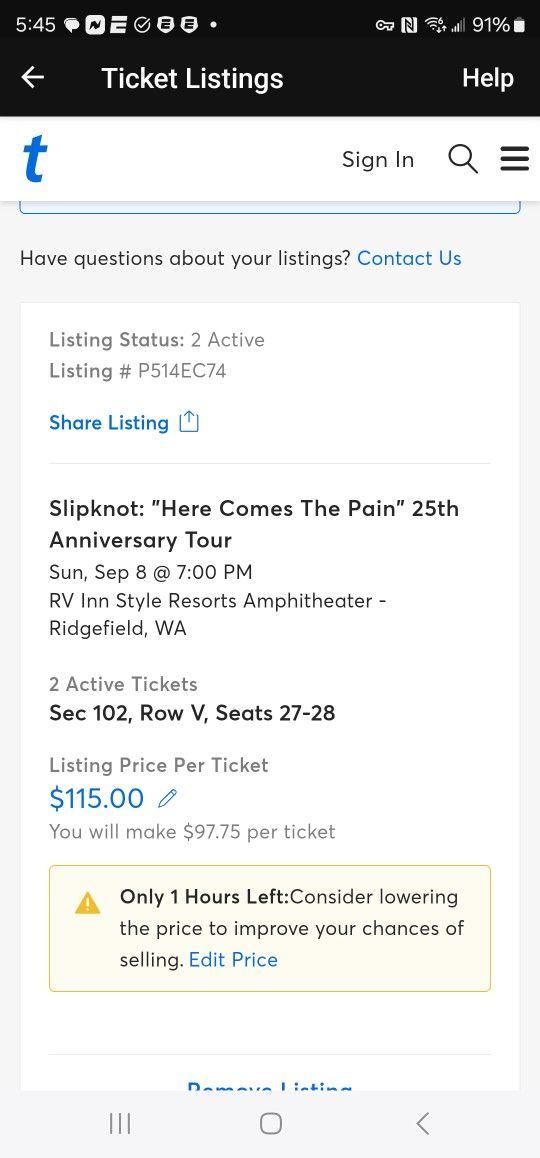 Slipknot Ridgefield Tickets (2)
