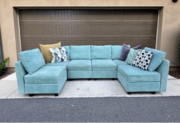 HONBAY Convertible Modular Sectional Sofa U Shaped Couch with Storage Seat Modular Sofa Sectional Couch with Chaise, Aqua Blue