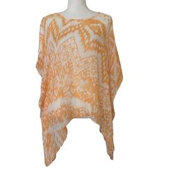 New Chico’s Orange Floral Wrap Beach Coverup Kimono, Sz S/M